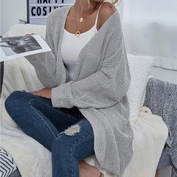 SHEIN Gray Oversized Open Knit Long Cardigan Sweater Women’s Size Small - Picture 1 of 8